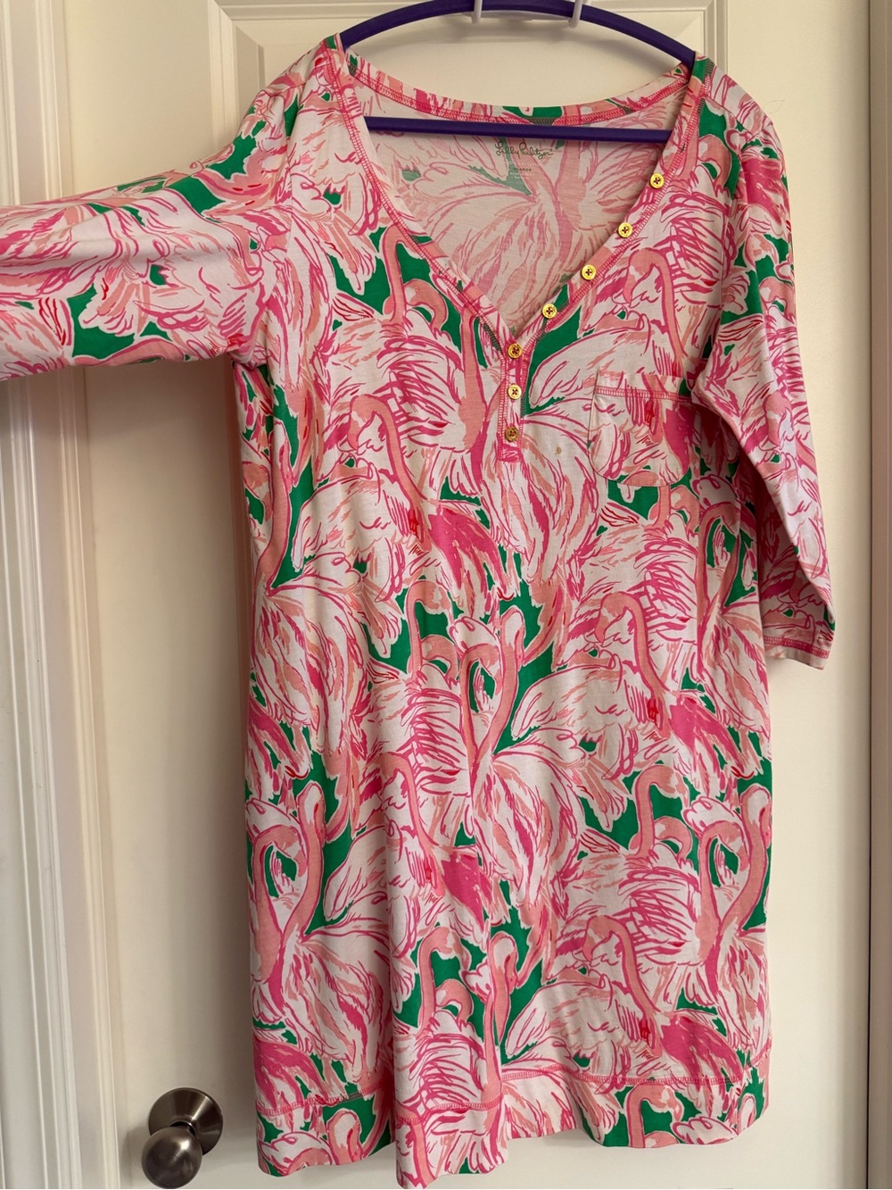 🦩 Lilly Pulitzer Floral and flamingo Pink & Green Palomino dress 🦩
